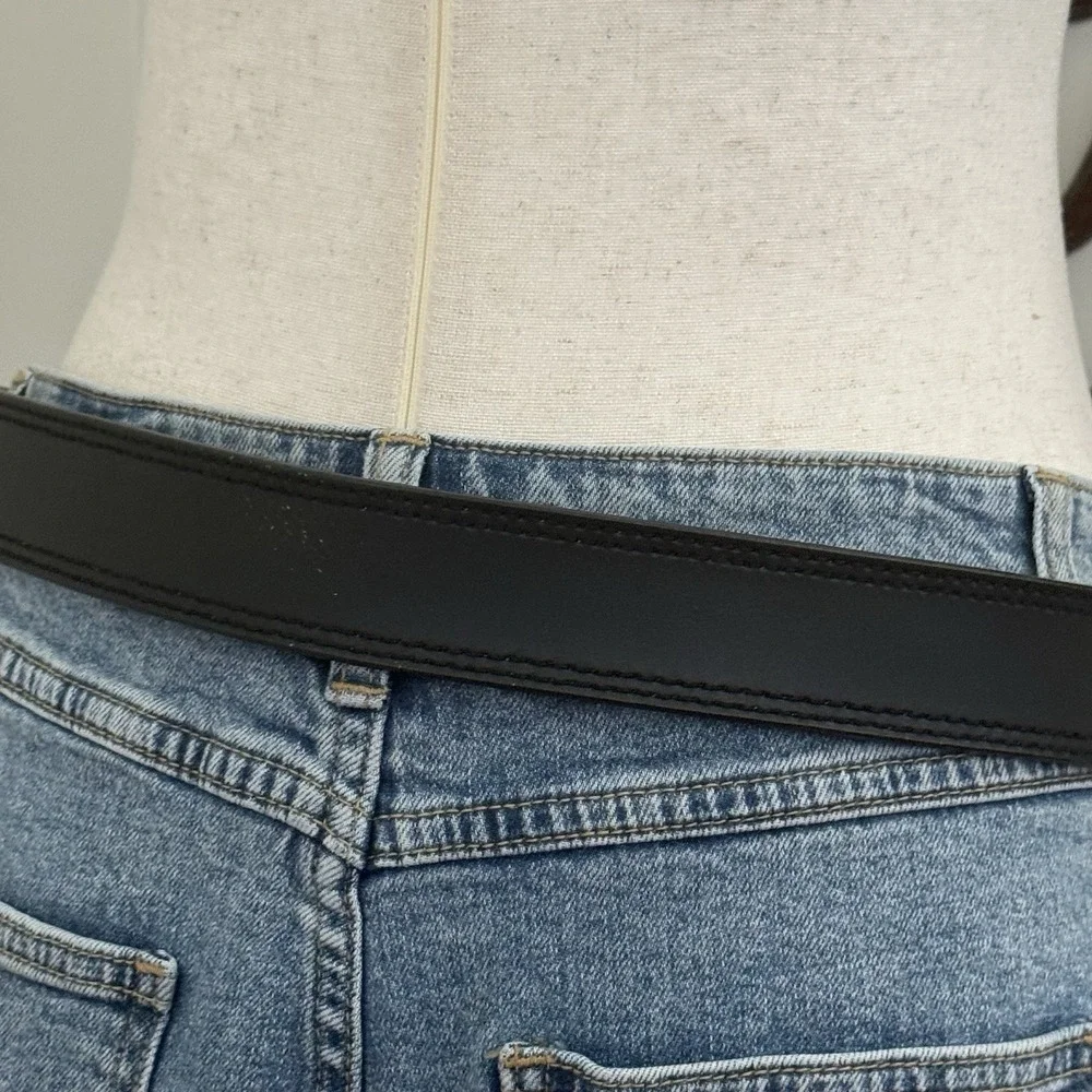 Vintage Guess Black Leather O Ring Hip Belt Y2K 90s Silver Logo Rings 40